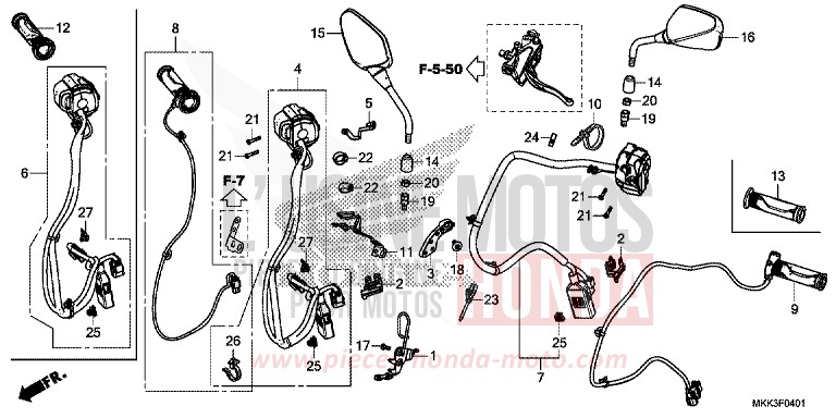COMMUTATEUR/CABLE (CRF1000D/D2/DL/DL2) de Africa Twin GRAND PRIX RED (R380B) 2018